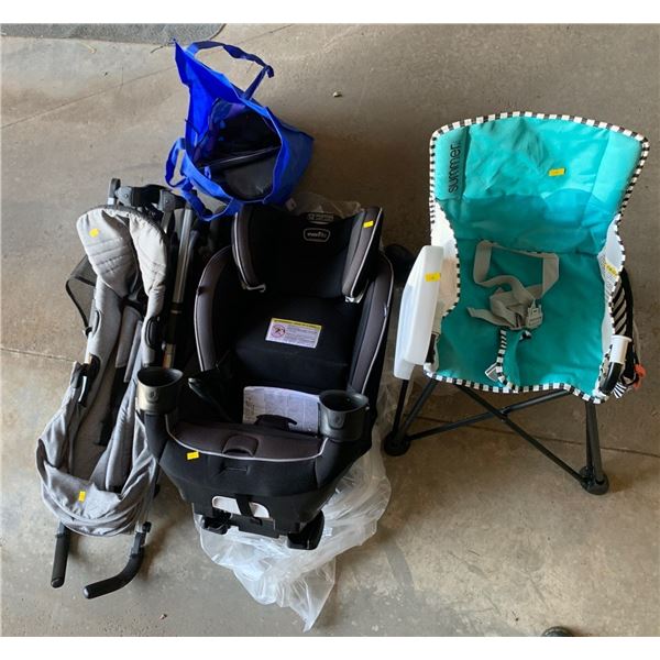 Set of Baby Equipment Including an Eventflo Stroller, Carseat with Accessories and a Baby Seat Chair