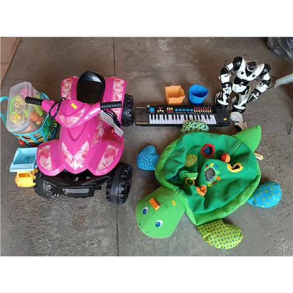 Set of Children's Toys Including Electronic Robot, Electronic Toy Car, Stuffies, and More!