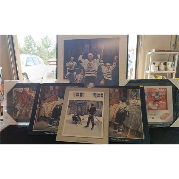 Set of Various Art Prints - Hockey. One Glass Frame is Broken