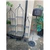 Image 1 : Metal Outdoor Shelves with Matching Lamp; Largest Shelf Measures 12W, 12D, 72T
