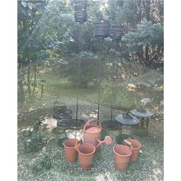 Set of Outdoor Lights, Plus Watering Cans and Pails; Tallest is 58T