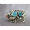 Image 2 : Custom Hallmarked 77.1 Grams Sterling Cuff- Turquoise- Red Coral- Bear Claw
