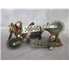 Image 2 : Marked L+M Silver Brass And Copper Double Mounted Overlaid Spurs With Cheyenne Split Heel Bands- 1" 