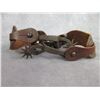 Image 2 : Unmarked Hernandez Silver Inlaid Spurs- .7" Bands- 2" Drop Shanks- 1.8" 10 Point Rowels- Barrel Chap