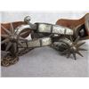 Image 5 : Unmarked Hernandez Silver Inlaid Spurs- .7" Bands- 2" Drop Shanks- 1.8" 10 Point Rowels- Barrel Chap