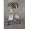 Image 1 : Marked T Hunter Silver Overlaid Gooseneck Spurs- Engraved Inside- 1.3" Bands- 3" Shanks- 2.5" 30 Poi