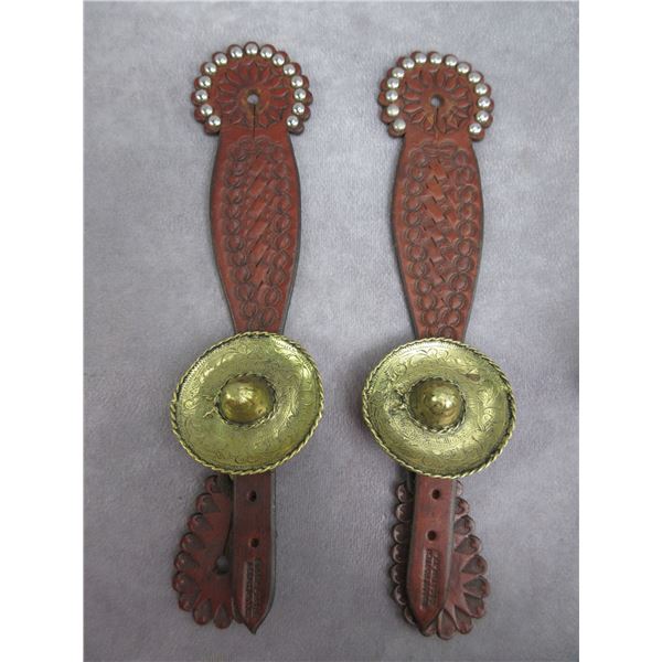 Marked Buddie Foster Decatur TX Dotted And Stamped Spur Straps- 2.5" Bronze Loopback Sombrero Con