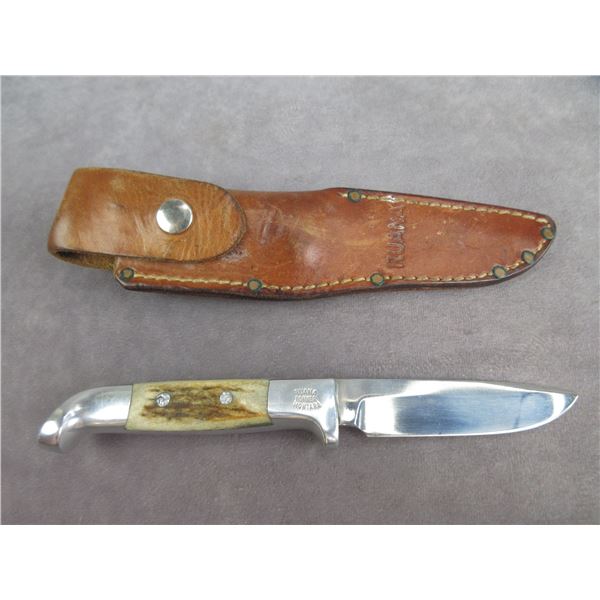 Marked Ruana Bonner Montana Knife- Original Sheath- 4" Blade- 4.25" Handle- Good Condition