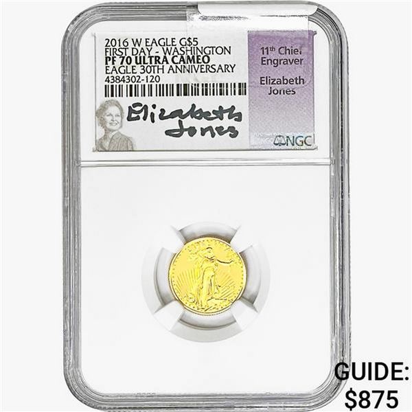2016-W Signed $5 1/10oz. Gold Eagle NGC PF70 UC