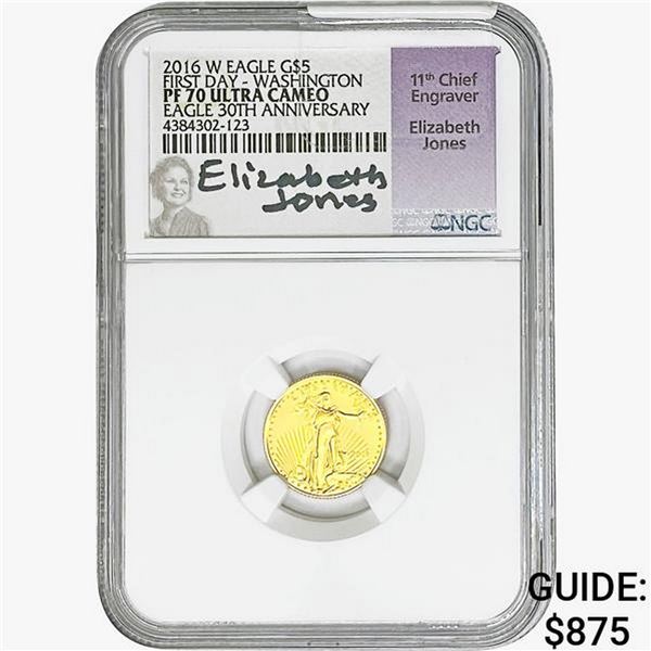 2016-W Signed $5 1/10oz. Gold Eagle NGC PF70 UC