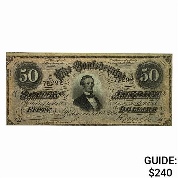 1864 $50 Confederate States of America Note