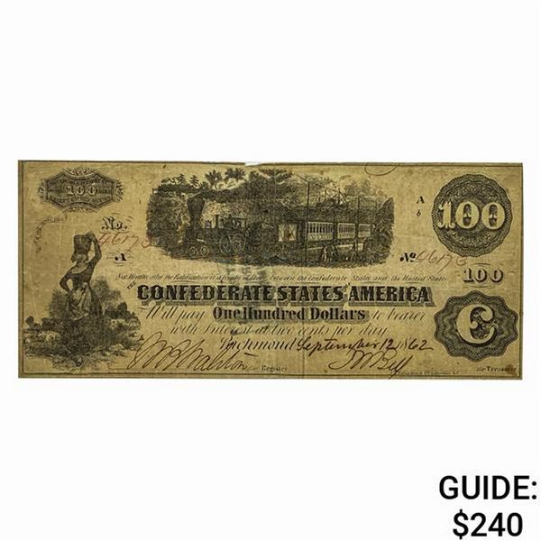 1862 $100 Confederate States of America Note