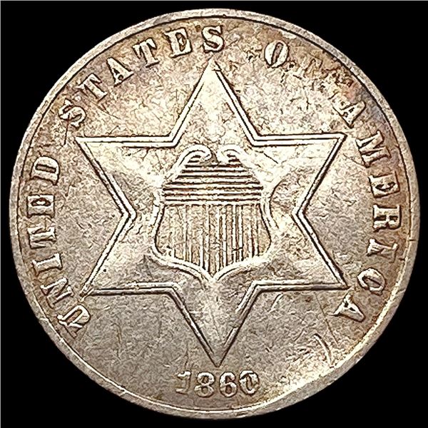 1860 Silver Three Cent CLOSELY UNCIRCULATED