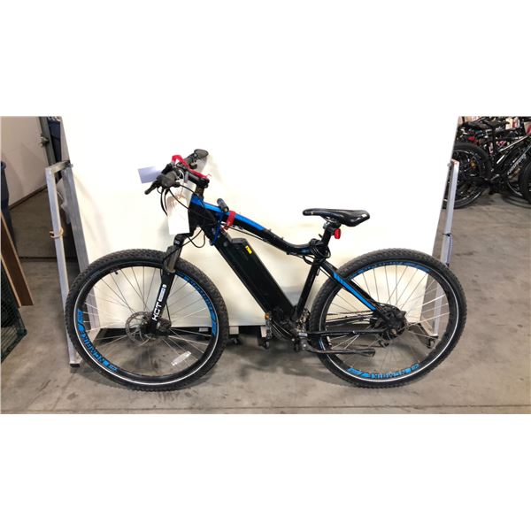 BLACK/BLUE NCM MOSCOW 48V FRONT SUSPENSION 21-SPEED E-BIKE - NO CHARGER NO KEY
