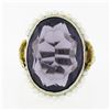 Image 4 : Antique 10K TT Gold Oval Bezel Purple Stone Seed Pearl Halo & Open Filigree Ring