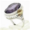 Image 9 : Antique 10K TT Gold Oval Bezel Purple Stone Seed Pearl Halo & Open Filigree Ring