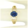 Image 9 : 14k Yellow Gold ROYAL BLUE Sapphire Solitaire Ring Fine Baguette Diamond Accents