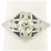 Image 4 : Antique Art Deco 20k White Gold Diamond and Sapphire Engagement Ring