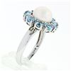 Image 9 : 14k White Gold 9.7mm Round White Pearl Ring w/ 2.00 ctw Oval Cut Aquamarine Halo