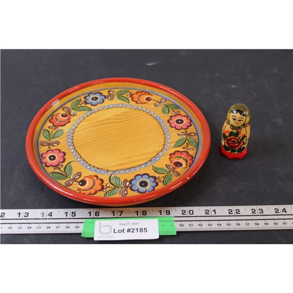 Russian Wooden Plate & Nesting Doll