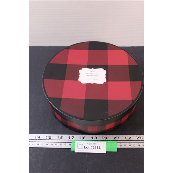 Pottery Barn Buffalo Plaid 8" Plates in Box - Appears New in Box