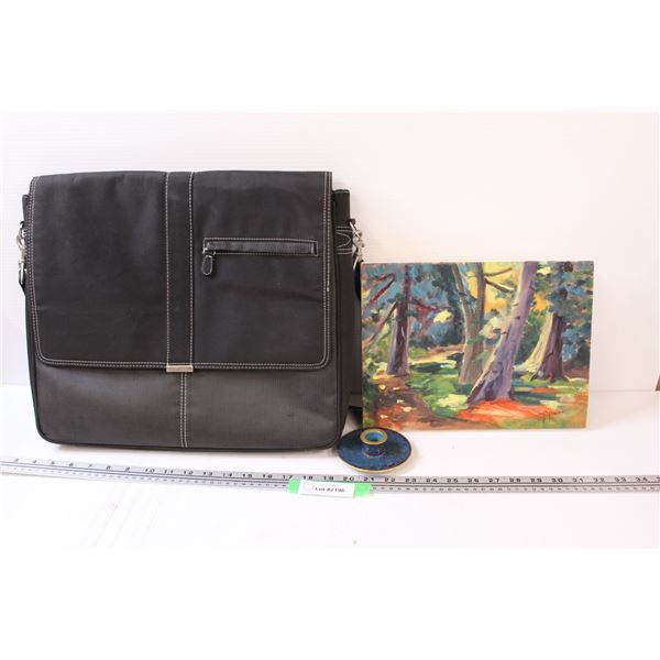 Laptop Bag, Acrylic Painting & Cloisonne Enamel Candleholder