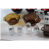 Image 2 : Assorted Salt & Pepper Shakers, (2) Anchor Hocking and Amber Dish, Cheese Knife Block and Gravy Boat