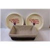 Image 1 : (2) Carling O'Keefe Beer Serving Trays & Wicker Basket