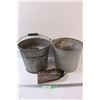 Image 1 : (2) Galvanized Antique Buckets (10" x 12") & Stove Shovel (Handle Broken)