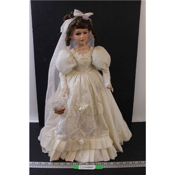 Porcelain Bride Doll w/Stand - 23" Tall
