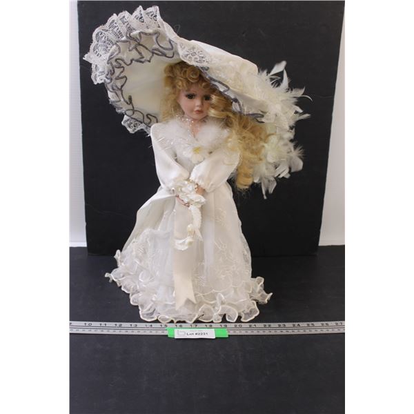 Porcelain Southern Bell Doll w/Stand - 16" Tall