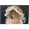 Image 2 : Porcelain Victorian Era Doll w/ Stand - 21" Tall