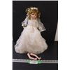 Image 1 : Porcelain Bride Doll w/Stand - 16" Tall (Arms Needs Repair)