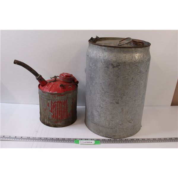 Antique Red Gasoline Jug & Galvanized Oil Can