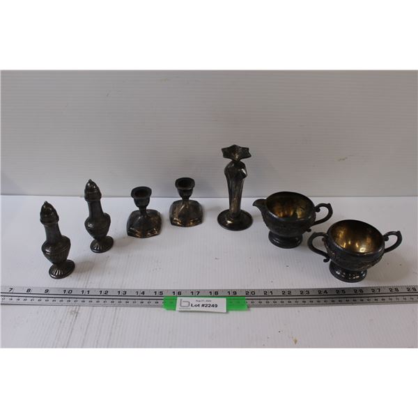 Plated Lead Candle Holders, Salt & Pepper Shakers, Creamer & Sugar Holders