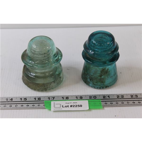 (2) Glass Insulators: (Green Dominion & Blue Hemingway)