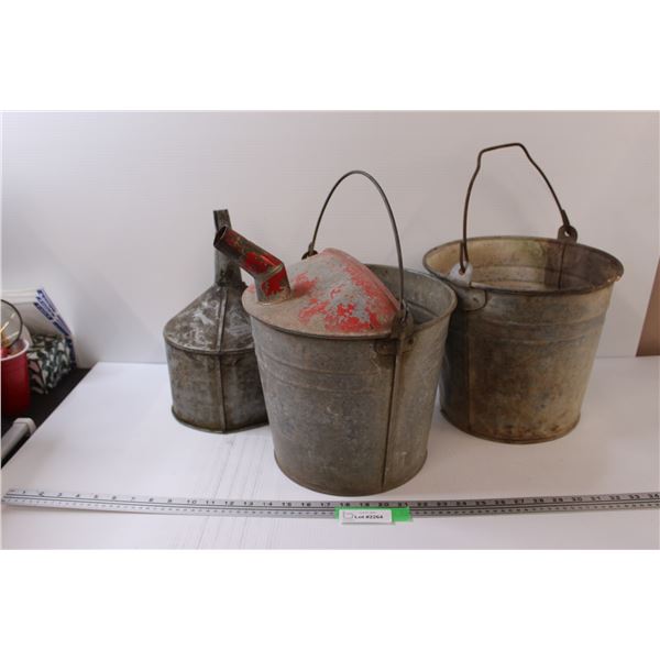(2) Galvanized Bucket & Pouring Bucket & Funnel
