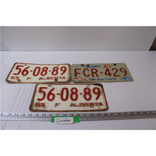 (3) Alberta License Plates - 1965 & 1996