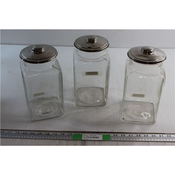 (3) Glass Candy Store Jars - w/ Lids
