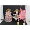 Image 1 : (2) Porcelain Dolls and Stroller - one Dolls Eyes Pushed in