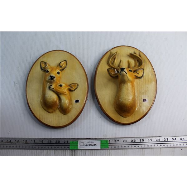 (3) Deer Head Chalkware Wall Decorations
