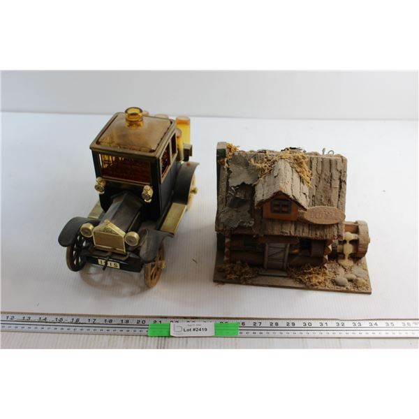 Old Mill Decoration and Car Styled Drinking Set