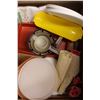Image 7 : Assorted Plates, Food Scale, Salt&Pepper Shakers and Assorted Items