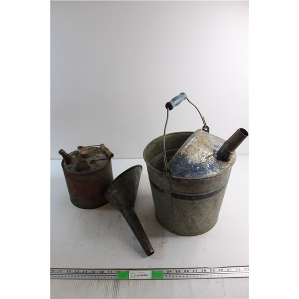 *Gas Can, Metal Funnel and Galvanized Oil Funnel Bucket