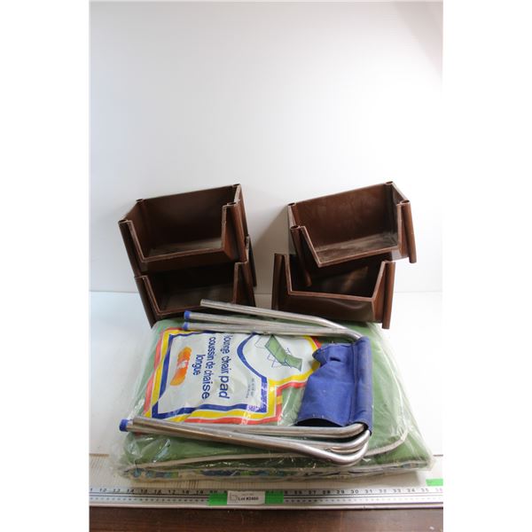 Folding Chair, (4) Storage Containers and Lounge Chair Pad