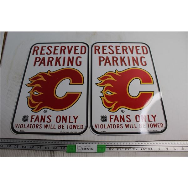 (2) Calgary Flames Reserved Parking Signs 18'' x 12''
