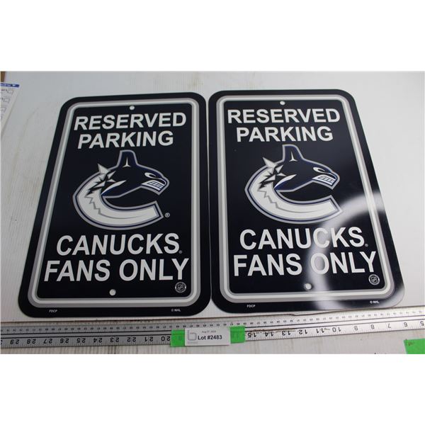 (2) Parking Reserved Canucks Fans Only Signs 18'' x 12''