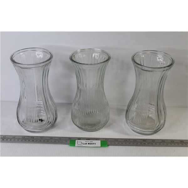 (3) Glass Vases (8.5" tall)