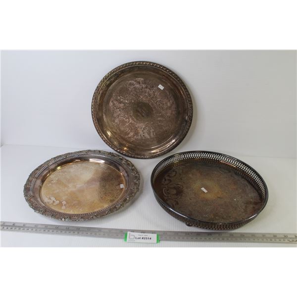(3) Vintage Plated Trays