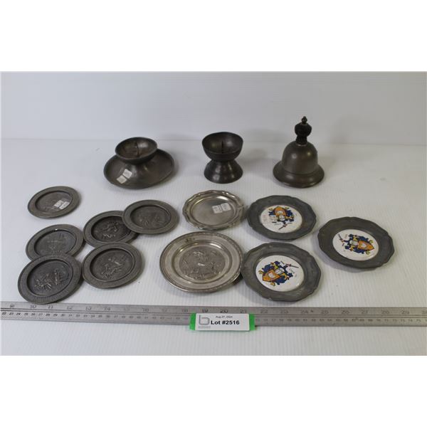 Small Metal & Pewter Plates - Candle Holders - Bell